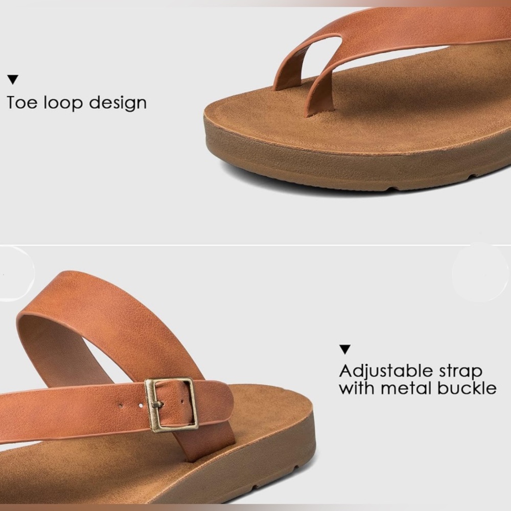 Women’s Mysoft Flat Open/Toe Brown Boho Slip on Summer Sandal w Buckle, Size 6🩴 - Picture 3 of 14